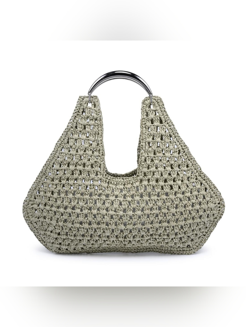 Woven Women's Crochet Hobo Bag with Silver Handle - Sage Green - Picture 2 of 5